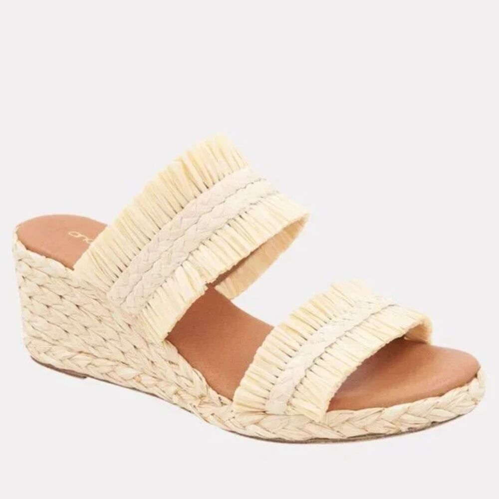 Andre Assous Nori Fringe Espadrille Wedge Sandals – Beige – Size 38 / 8 New